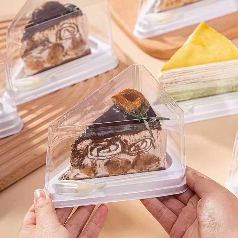 日式三角形蛋糕包装盒透明加高切块慕斯千层盒烘焙甜品切件打包盒