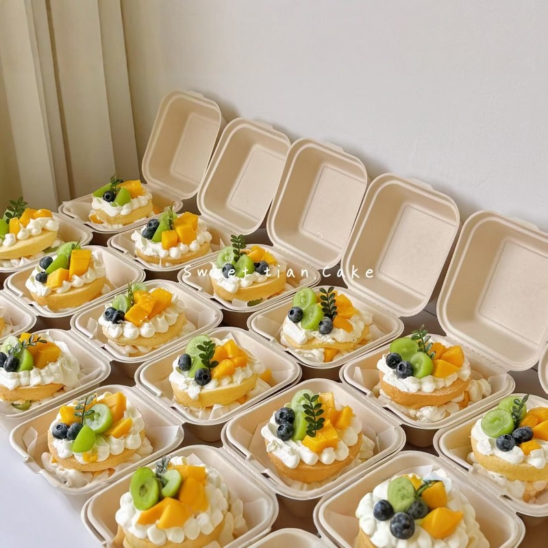 可降解纸浆餐盒打包盒带盖食品级