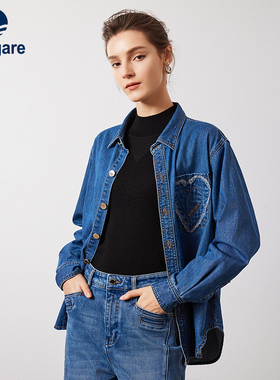 Navigare意大利小帆船蓝色工装牛仔衬衫女春季新款休闲衬衣外套