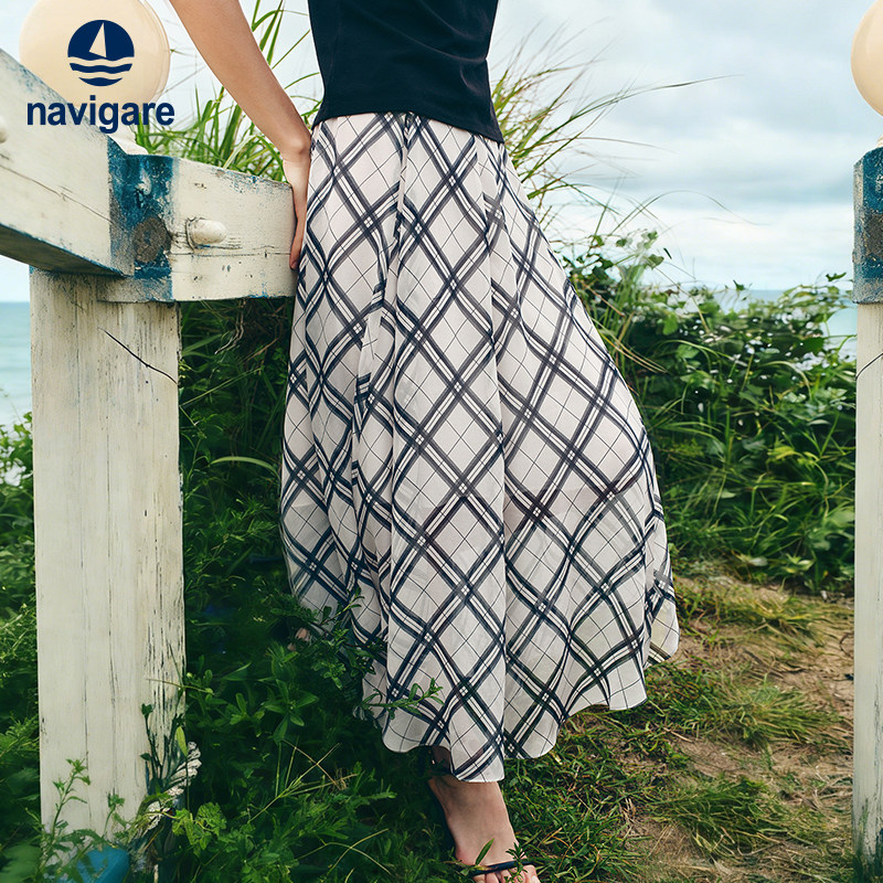 Navigare意大利小帆船时尚格子半身裙女2026春夏高腰休闲