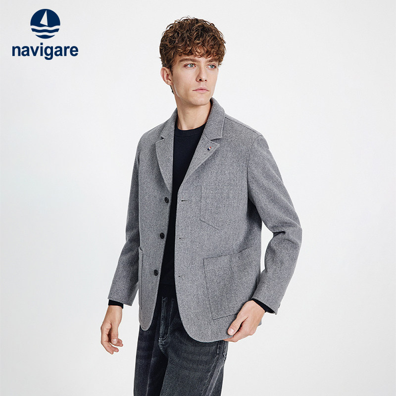 Navigare意大利小帆船老钱风羊毛西服男25秋冬新品平驳领毛