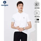 商务纯棉短袖 薄款 t恤 男夏季 Navigare意大利小帆船白色翻领polo衫