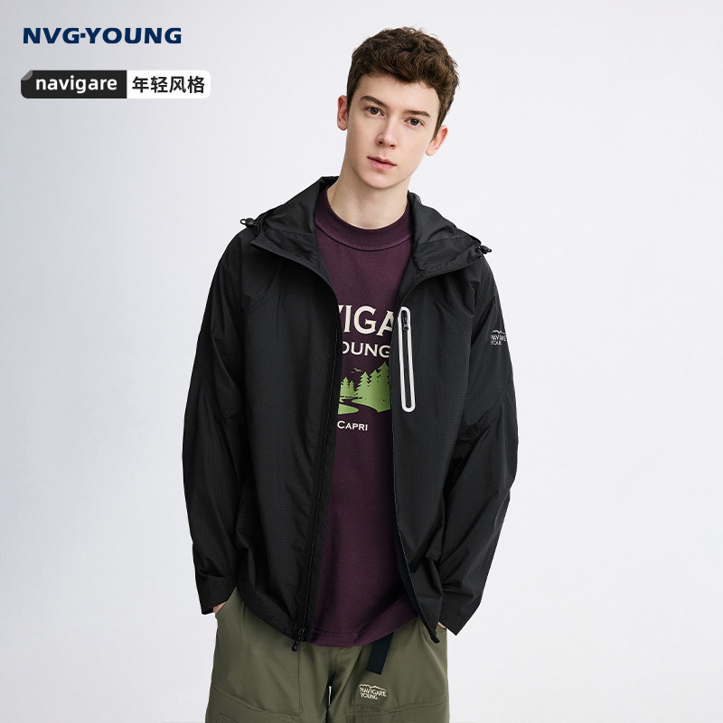 Navigare意大利小帆船黑色休闲连帽夹克男夏季户外防晒衣宽松外套,男装,时尚防晒服,淘宝优惠券,粉丝福利购,淘宝优惠卷