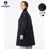 Navigare意大利小帆船黑色中长款 双排扣外套 风衣女春季