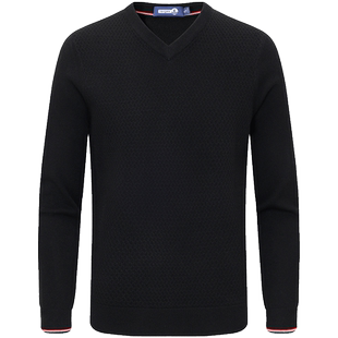 [羊绒]Navigare意大利小帆船白色套头毛衣男春季v领针织打底衫