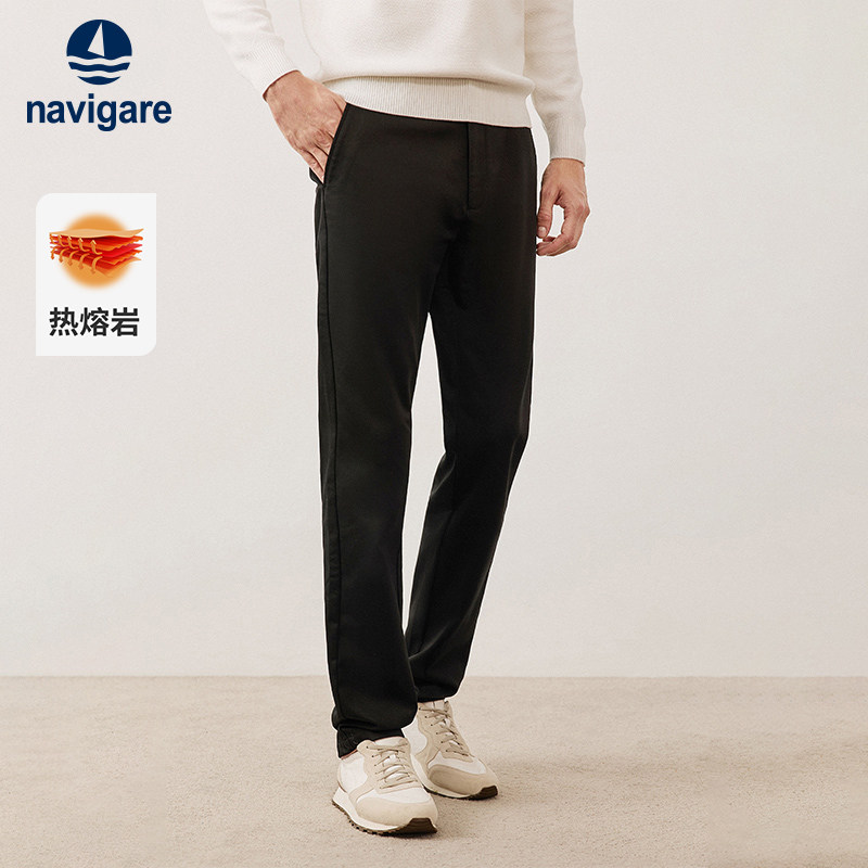 [磨毛]Navigare意大利小帆船黑色休闲裤男秋冬保暖直筒长裤