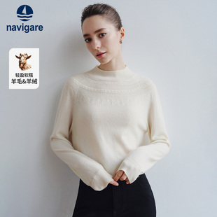 [羊绒]Navigare意大利小帆船白色羊毛衫费尔岛毛衣女春季针织衫