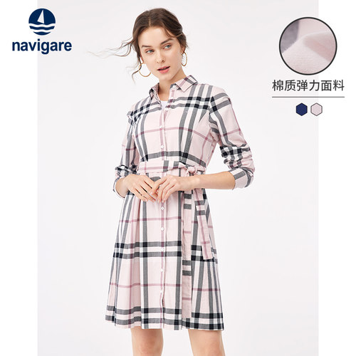 意大利格子衬衫连衣裙