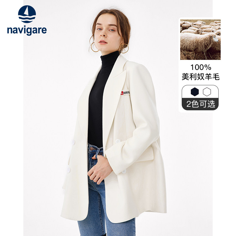 Navigare意大利小帆船休闲纯羊毛西服女装秋季单便西外套