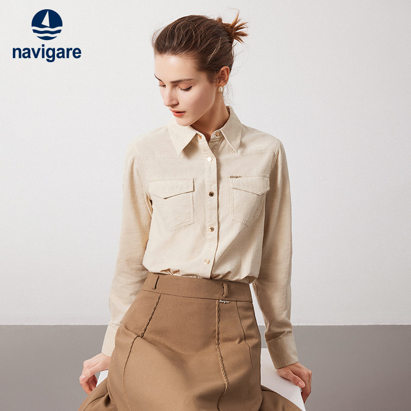 [灯芯绒]Navigare意大利小帆船秋季长袖衬衫女士休闲工装衬