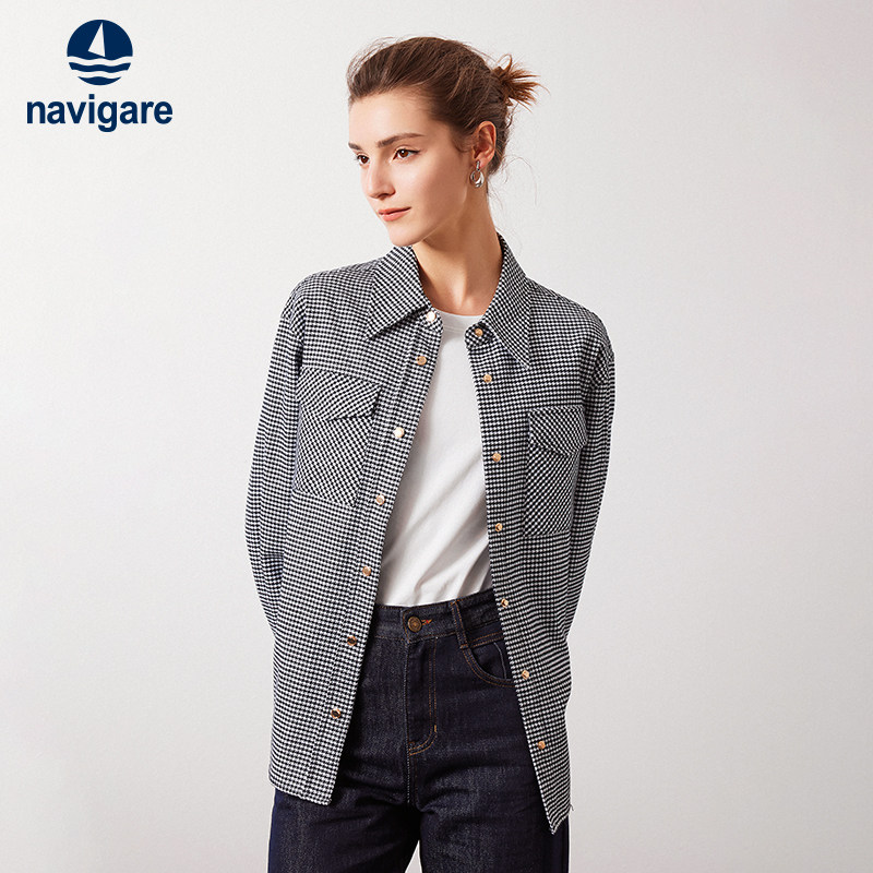 [纯棉]Navigare意大利小帆船千鸟格衬衫女秋季工装格子衬衣外套,女装/女士精品,衬衫,淘宝优惠券,粉丝福利购,淘宝优惠卷