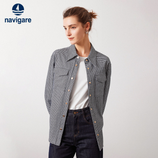 工装 女春季 Navigare意大利小帆船千鸟格衬衫 格子衬衣外套 纯棉