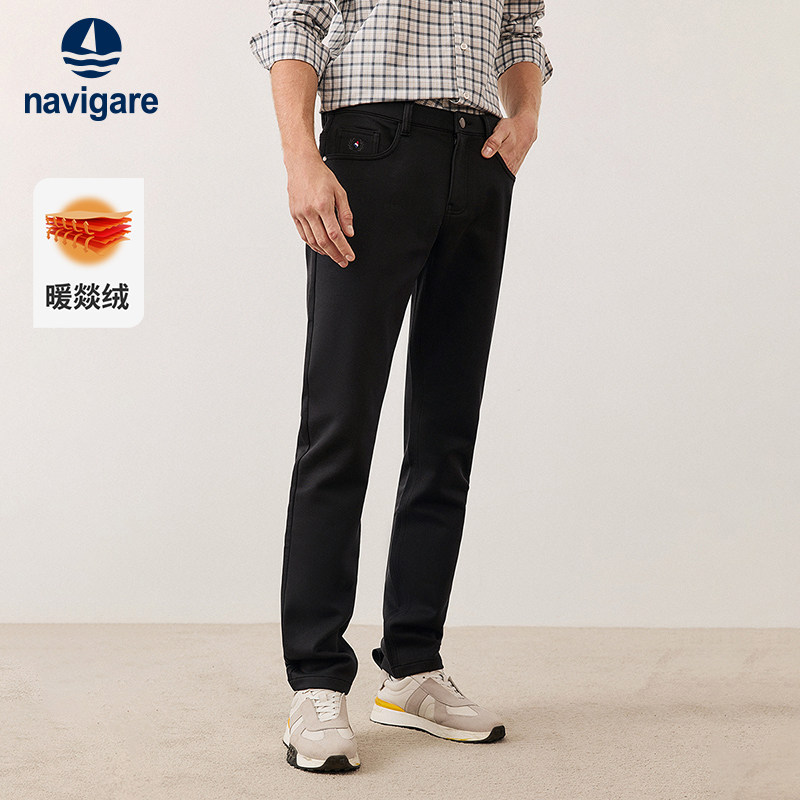 [天丝]Navigare意大利小帆船黑色休闲裤男秋季厚款百搭小脚