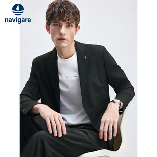 易打理 薄款 Navigare意大利小帆船秋季 男士 西服外套 黑色休闲西装