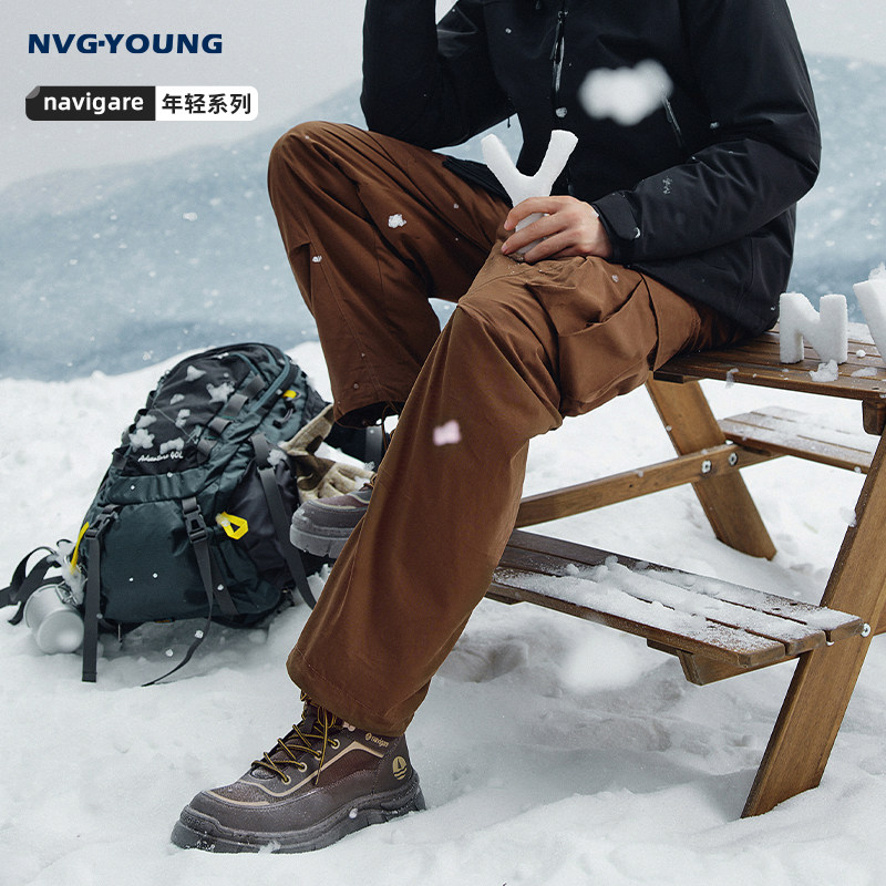 Navigare意大利小帆船鸭绒休闲弯刀裤男士秋冬新款系带羽绒长