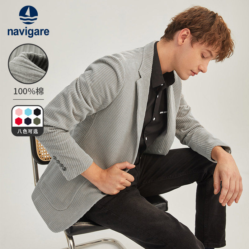 Navigare意大利小帆船灯芯绒西装男秋季休闲单西外套