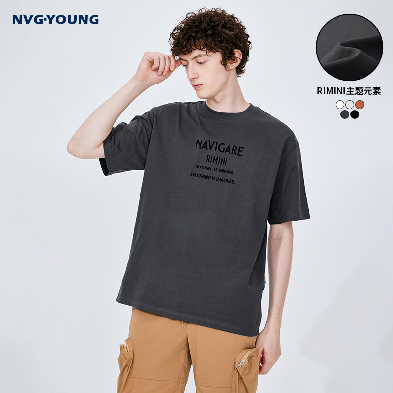 [纯棉]Navigare意大利小帆船灰色短袖t恤男夏季休闲情侣体