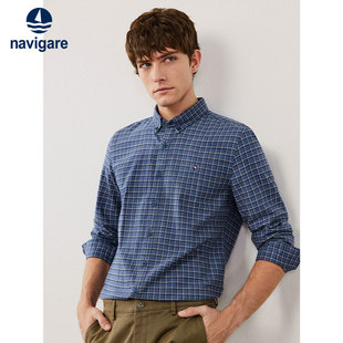 Navigare意大利小帆船秋冬高级感衬衫 休闲磨毛格子衬衣 男长袖