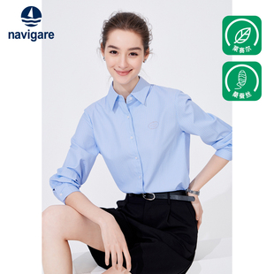 桑蚕丝 蓝色修身 Navigare意大利小帆船条纹衬衫 秋季 衬衣 女长袖