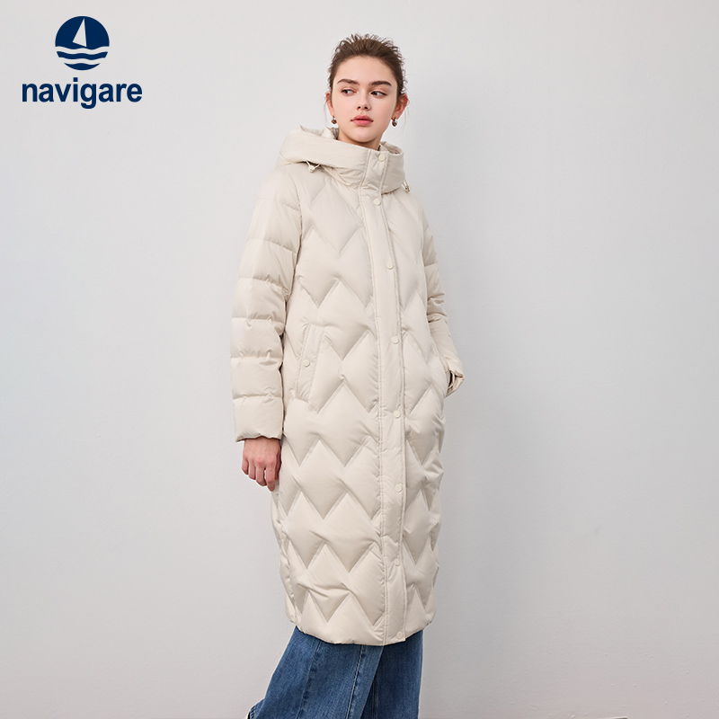 小帆船长款白鸭绒羽绒服