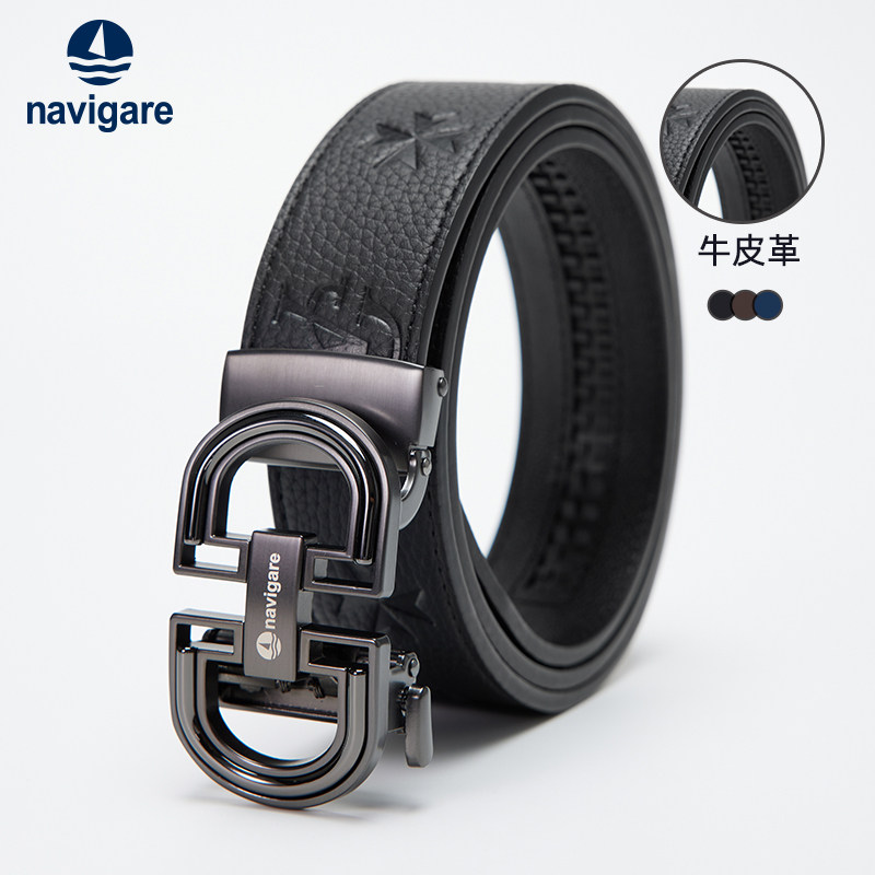 纳维凯尔牛皮革合金自动扣腰带