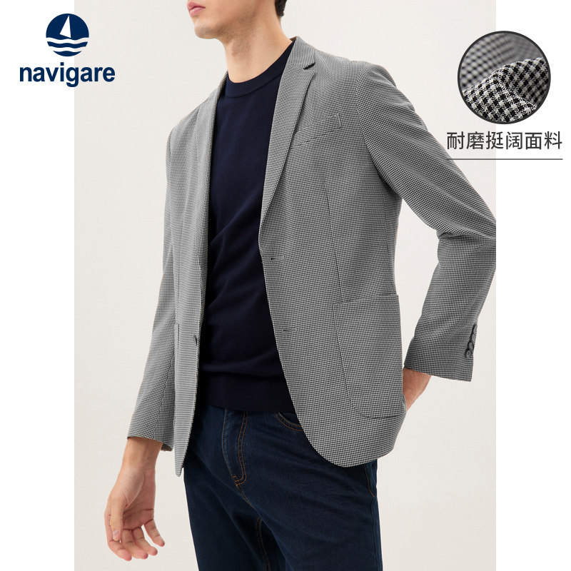 Navigare意大利小帆船千鸟格休闲西服男单便西秋季西装外套