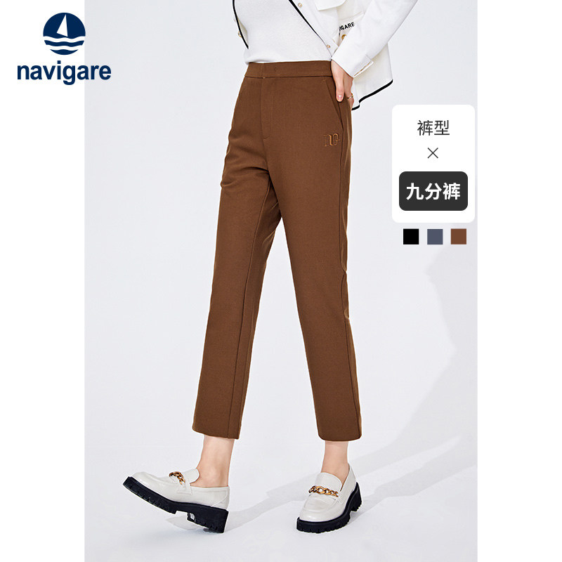 Navigare意大利小帆船秋季九分裤女士直筒休闲裤商务正装裤子图片