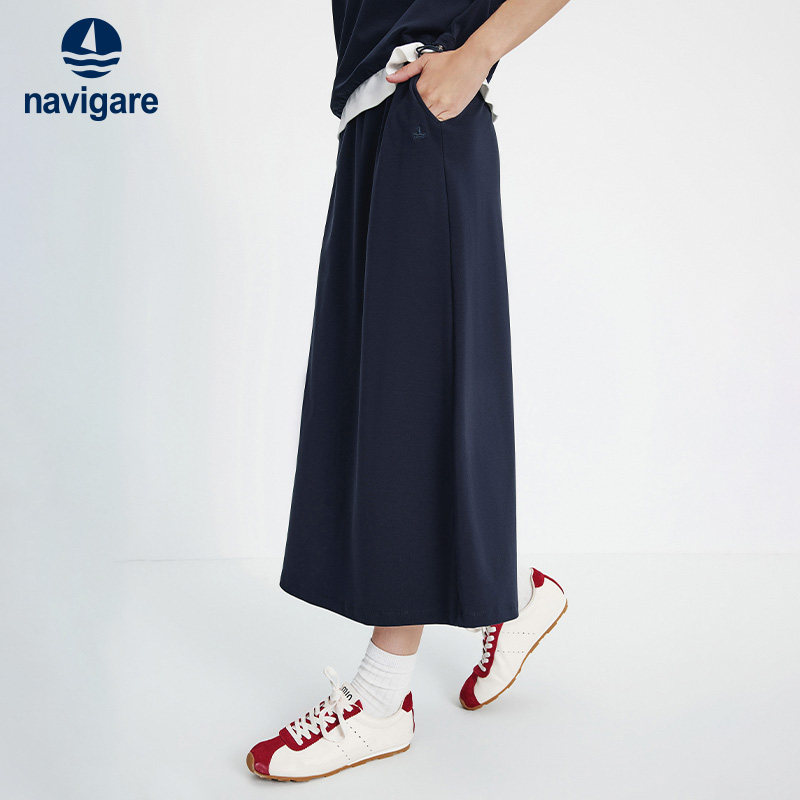 Navigare意大利小帆船蓝色高腰半身裙女2026春夏新款百搭