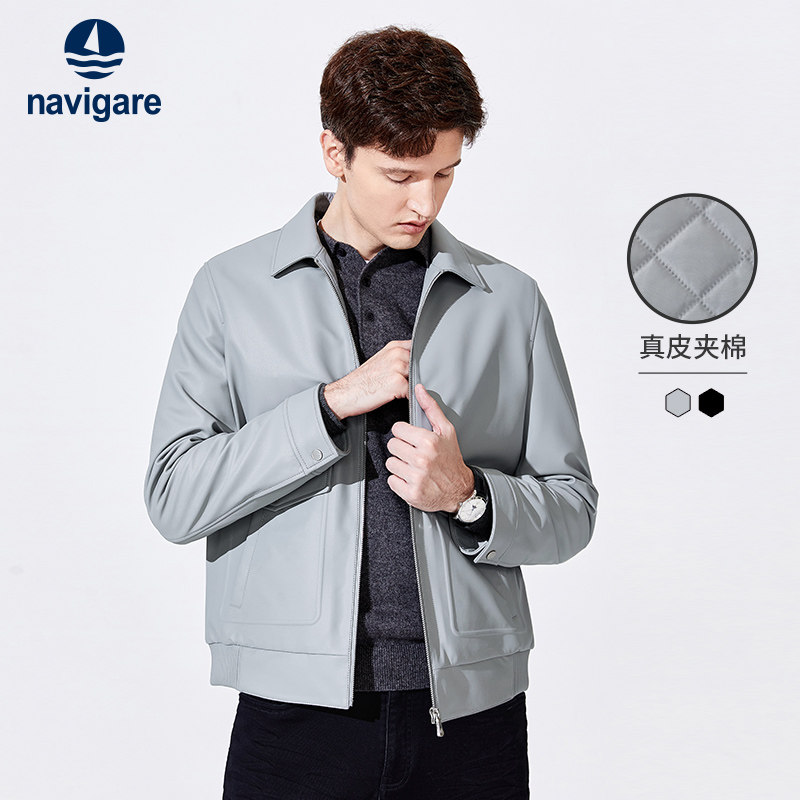意大利皮衣Navigare外套翻领