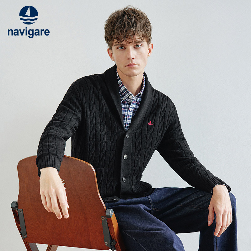 Navigare意大利小帆船休闲纯羊毛针织衫男25秋冬新品通勤开