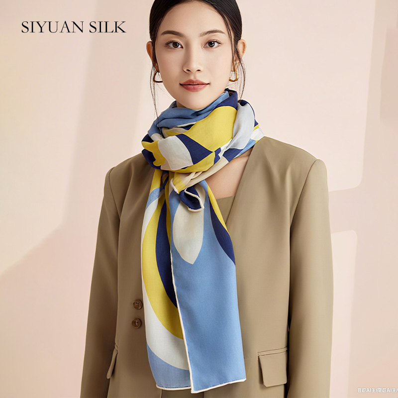 2025新款女丝巾丝毛大长巾人字纹围巾秋冬百搭披肩桑蚕丝手工卷边