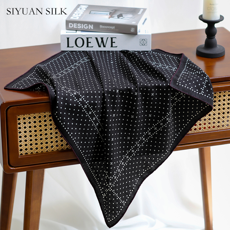 双面同花同色丝毛中方巾羊毛桑蚕丝波点系丝巾秋夏女旅游百搭高级
