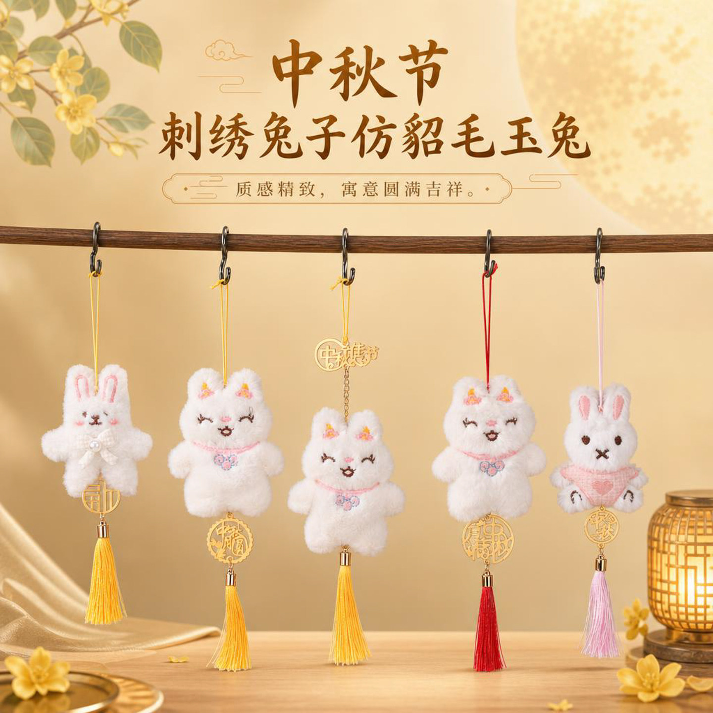 中秋刺绣玉兔仿貂毛包包挂件