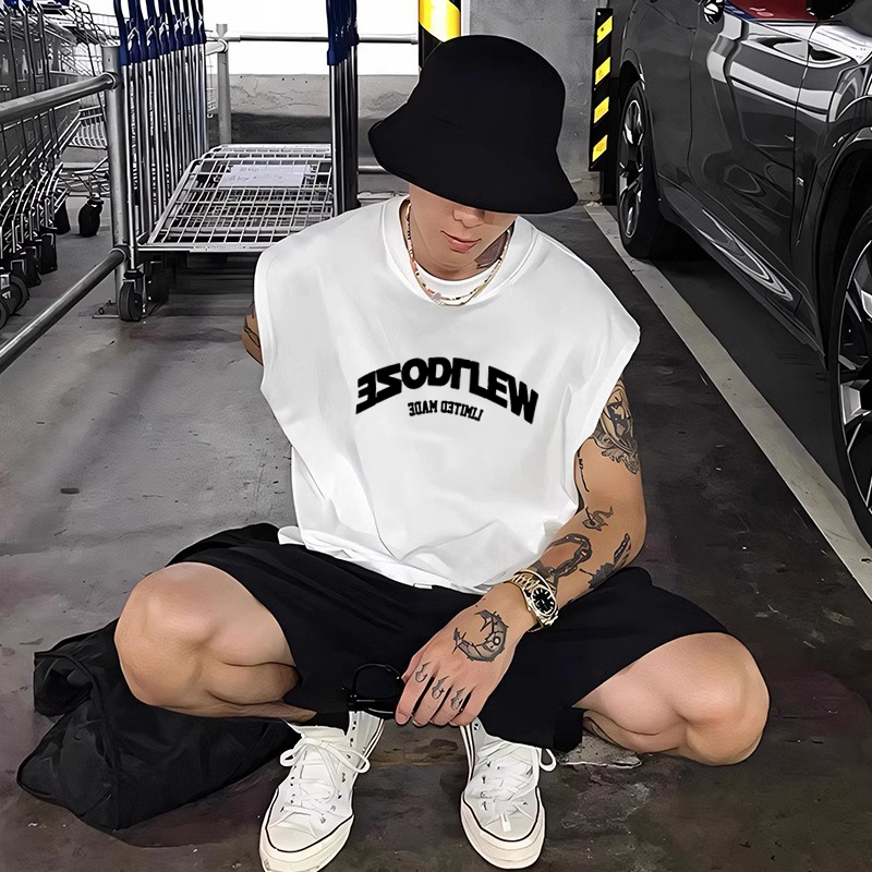 美式潮牌字母印花無袖背心男夏季