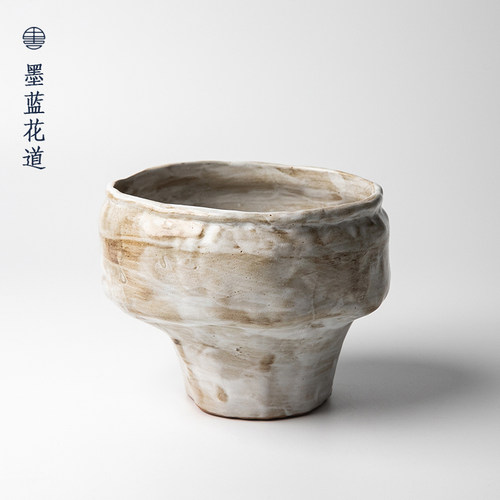 陶瓷手作不规则碗花器 禅意中式日式插花器皿 剑山插花器高足盘
