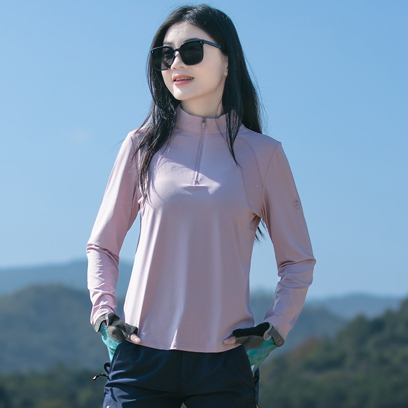 徒步登山速干衣女长袖夏季薄冰凉牛奶丝透气户外防晒跑步运动T恤