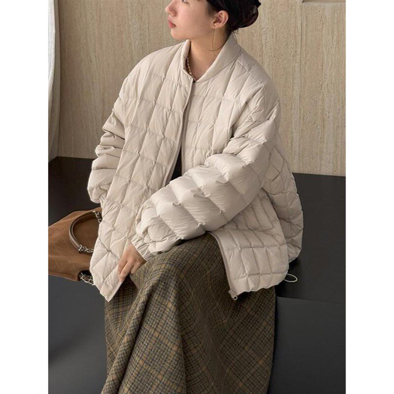 棒球领方格子面包羽绒服女冬季轻薄设计感小众时尚洋气韩版外套