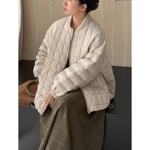 棒球领方格子面包羽绒服女冬季轻薄设计感小众时尚洋气韩版外套