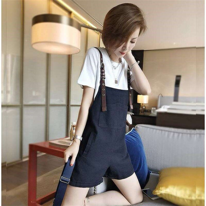 韩版休闲时尚套装女小个子夏装搭配中短H背带裤显高洋气减龄两件