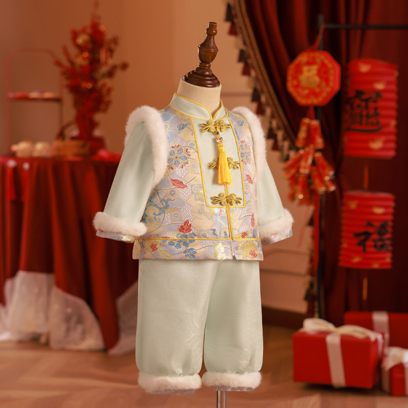周岁男宝宝礼服冬季2024新款男童唐装拜年服国风儿童抓周衣服加厚