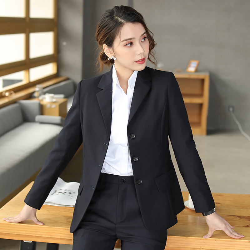 大学生面试职业装藏青三扣西服西装气质外套正装女套装工作服黑色