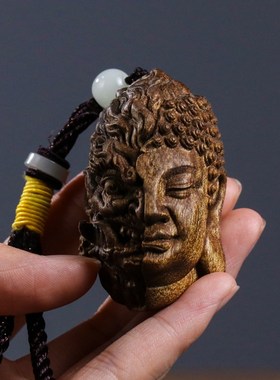 四川小叶桢楠金丝楠木佛魔一念之间实木雕刻工艺品手把件吊坠挂件