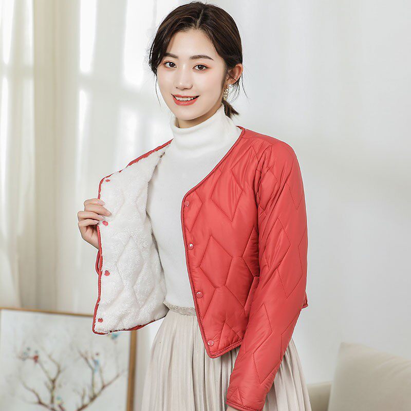 保暖棉衣女秋冬加绒加厚棉服内胆打底短款小棉袄办公白领护士外套