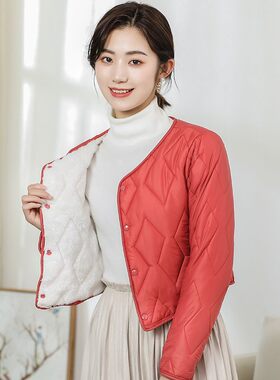 保暖棉衣女秋冬加绒加厚棉服内胆打底短款小棉袄办公白领护士外套