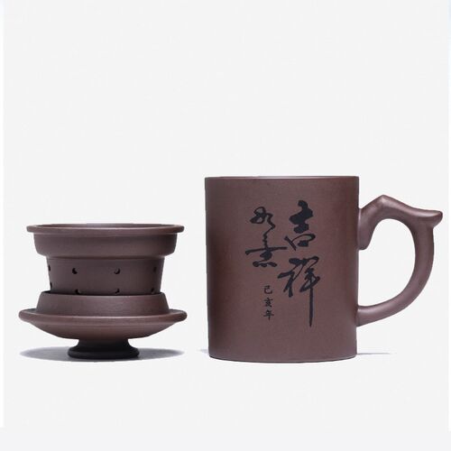 宜兴原矿紫砂杯手工带盖过滤网内胆D紫砂杯子 功夫茶杯茶具三件套