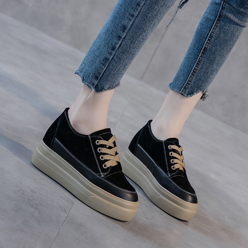 黑色小码女鞋31 32 33内增高厚底运动休闲鞋2025秋季新款百搭单鞋