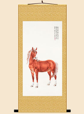 赤兔马画像 动物画 绢布卷轴挂画 书房客厅装饰字画Y来图定制订做