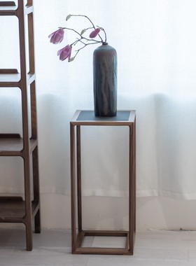 白驹格物花架黑胡桃实木花几简约客厅茶室角几新中式置物盆景边几