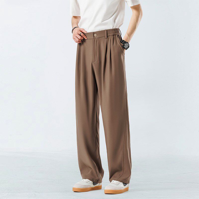 夏季垂感休闲西装裤男士薄款宽松垂坠感高级长裤春秋棕色休闲西裤