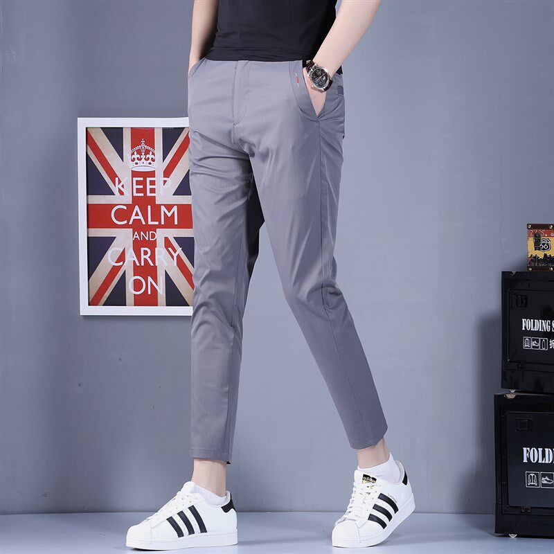 灰色九分裤子潮流时尚修身商务男款西裤男士百搭休闲裤男夏季裤子